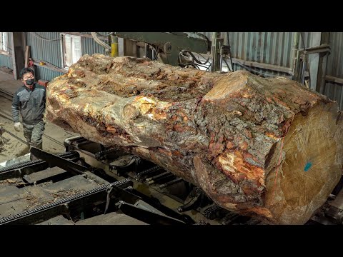 Turning a Giant Tree into an Expensive Dining Table. Korea’s Wooden Table Mass Production Process